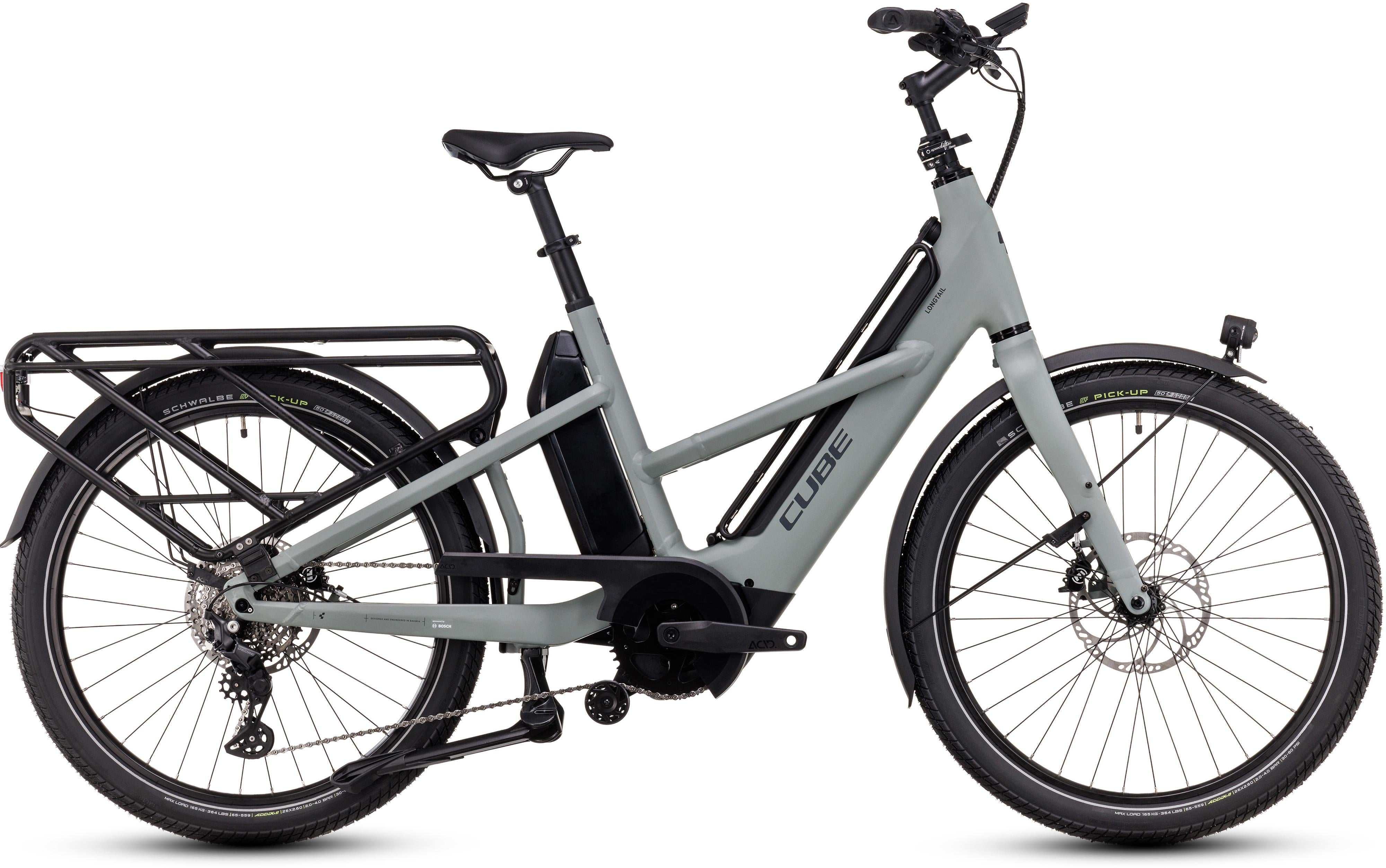Vélo cargo électrique longtail Cube longtail hybrid sport 725 swampgrey´n´reflex