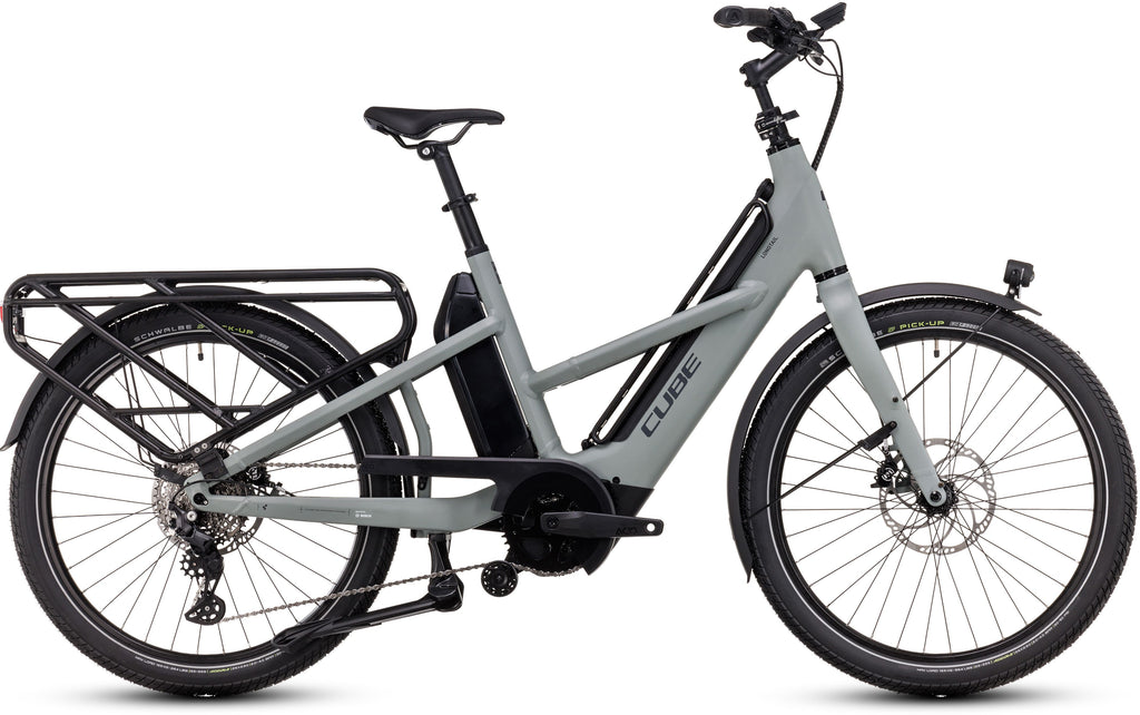 Vélo cargo électrique longtail Cube longtail hybrid sport 725 swampgrey´n´reflex
