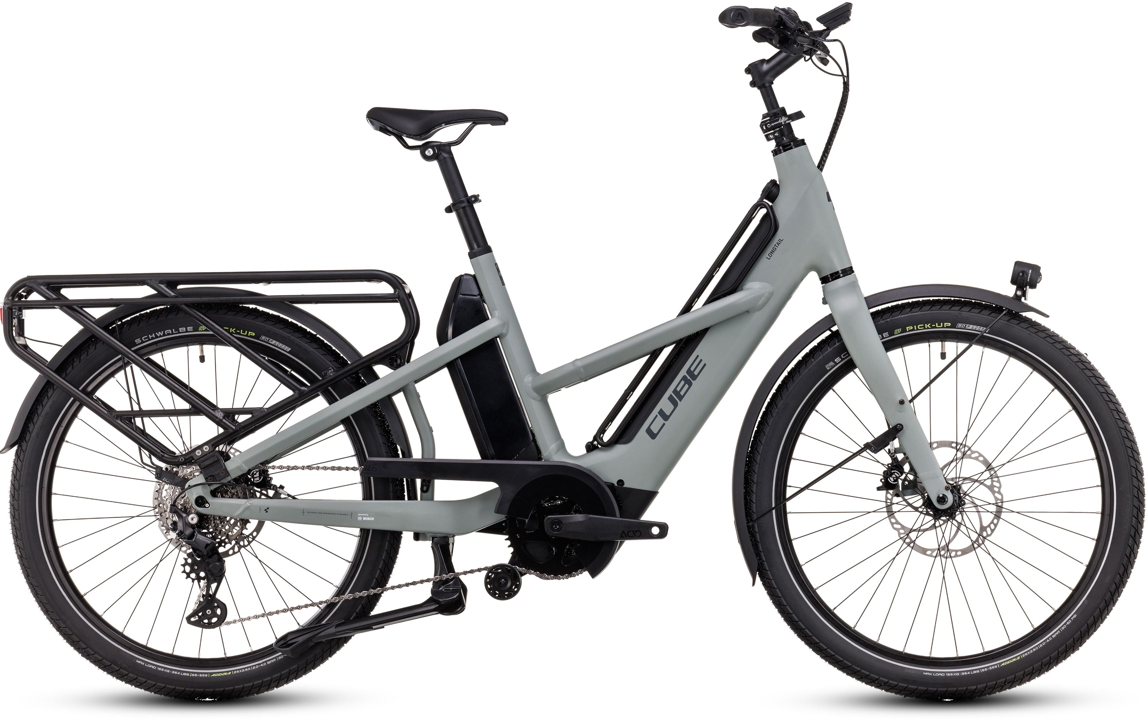 Vélo cargo électrique longtail Cube longtail hybrid sport 725 swampgrey´n´reflex