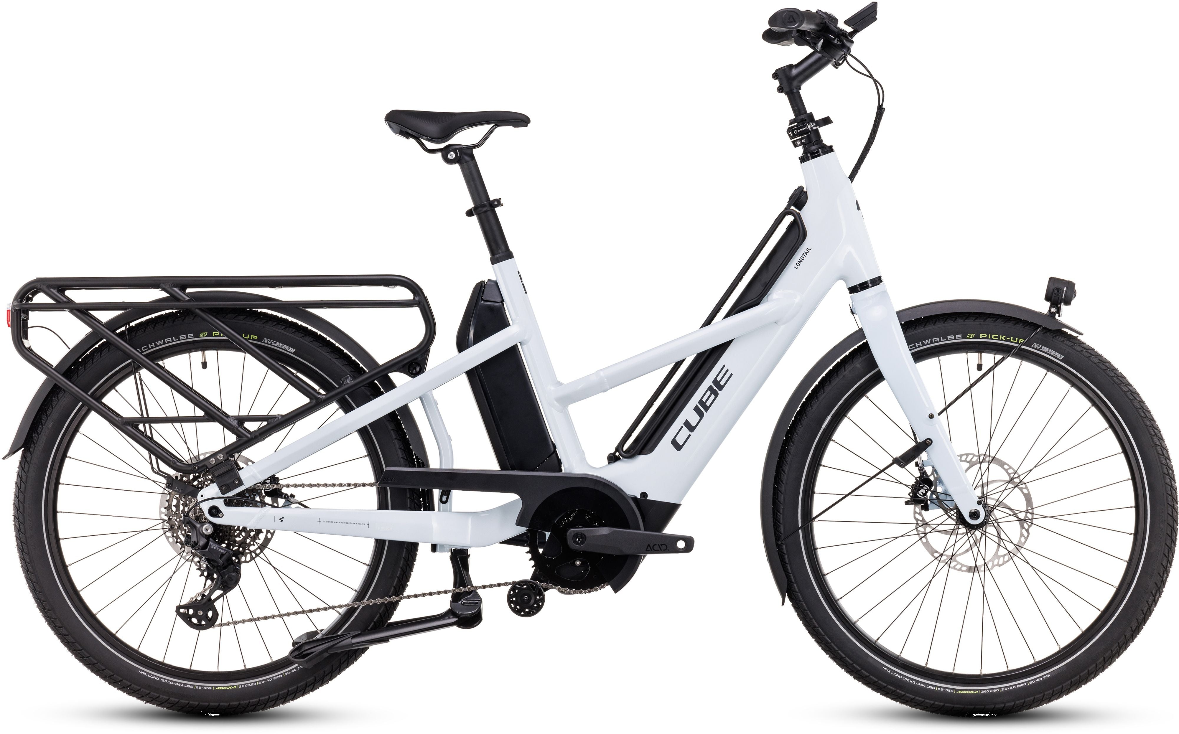Vélo cargo électrique longtail Cube longtail hybrid sport 725 flashwhite´n´reflex